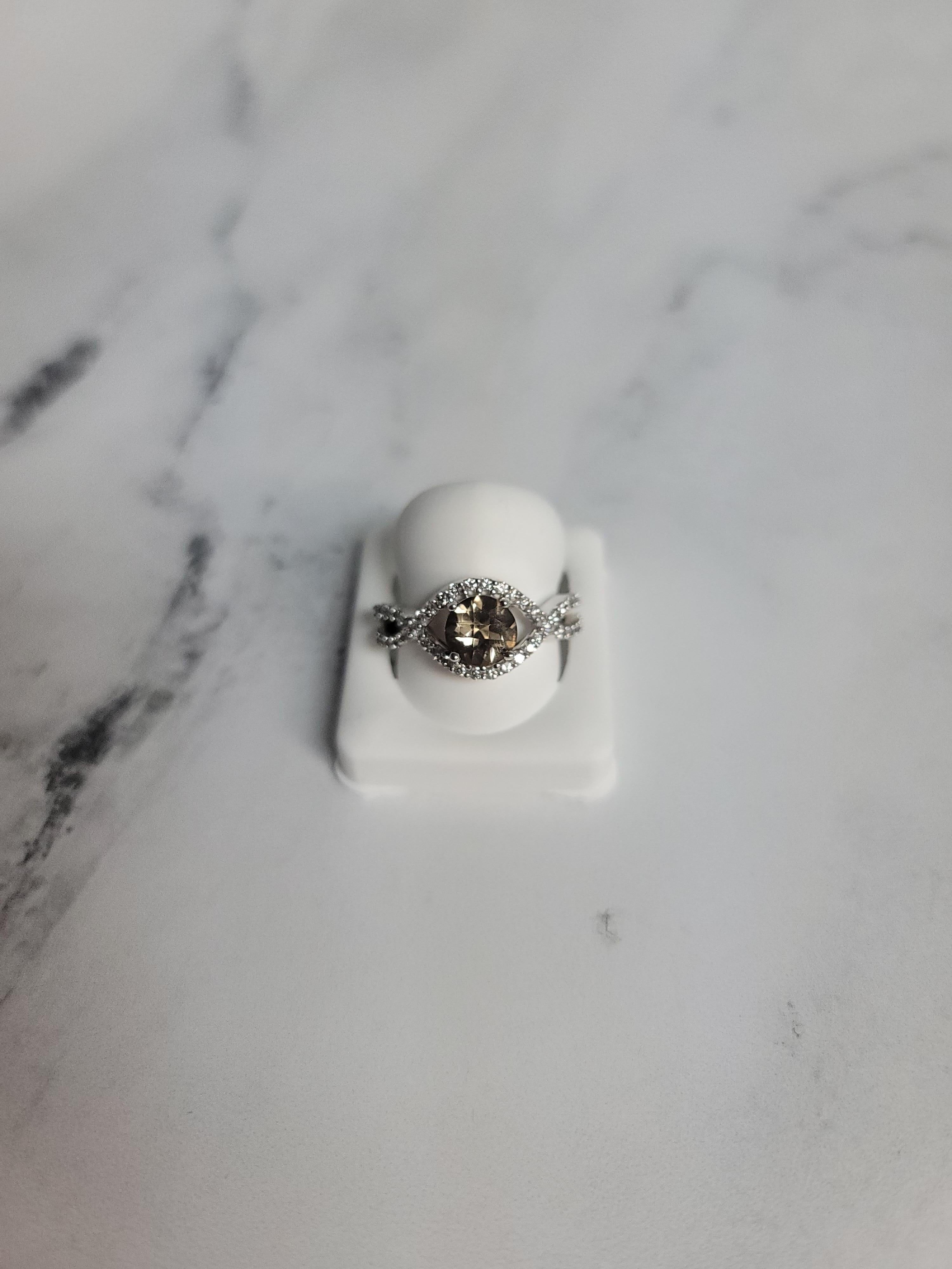 Rauchquarz Diamant Verlobungsring 2,05cttw 14k Weißgold im Zustand „Neu“ im Angebot in Sugar Land, TX