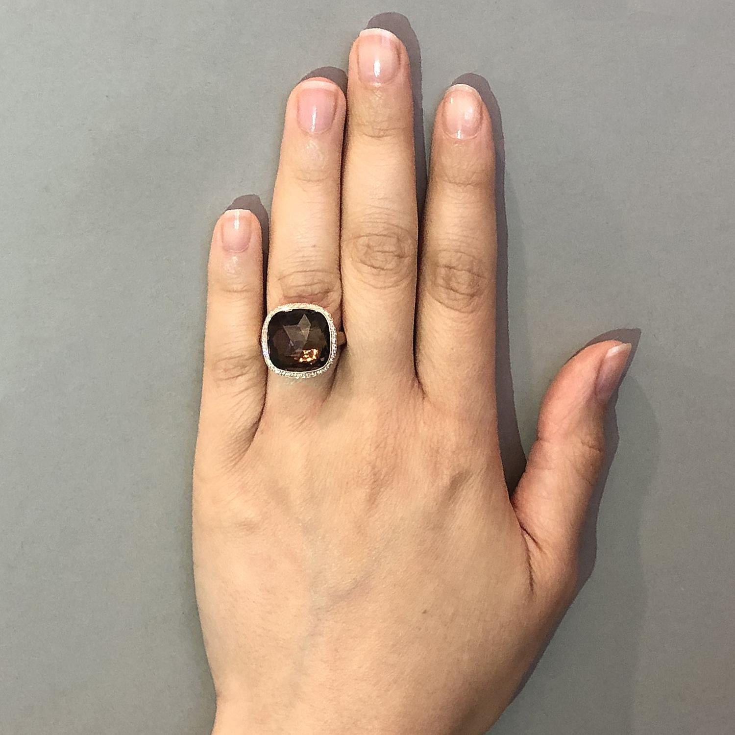 Women's Smoky Quartz Diamond Gold Cocktail Ring
