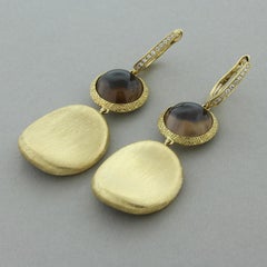 Smoky Quartz Diamond Gold Drop Earrings