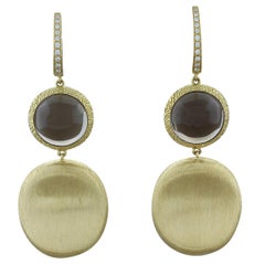 Smoky Quartz Diamond Gold Drop Earrings