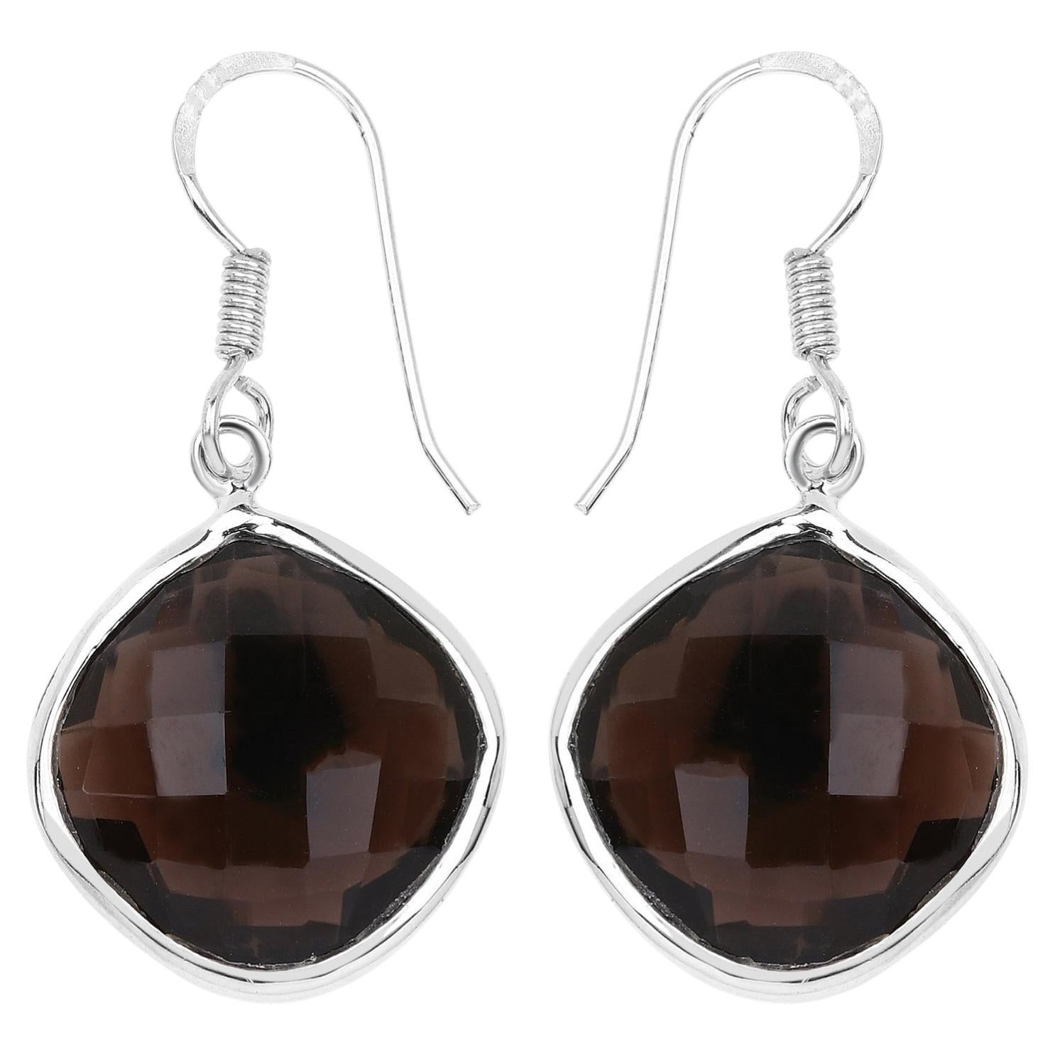 Smoky Quartz Earrings 22.7 Carats Sterling Silver For Sale