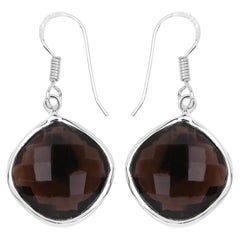 Smoky Quartz Earrings 22.7 Carats Sterling Silver