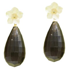 Smoky Quartz Flower Rock Crystal 18 Karat Gold Drop Modern Italian Earrings