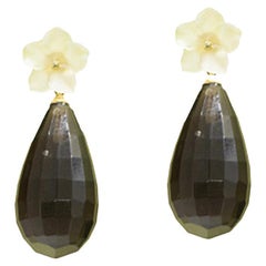 Smoky Quartz Flower Rock Crystal 18 Karat Gold Drop Modern Italian Earrings