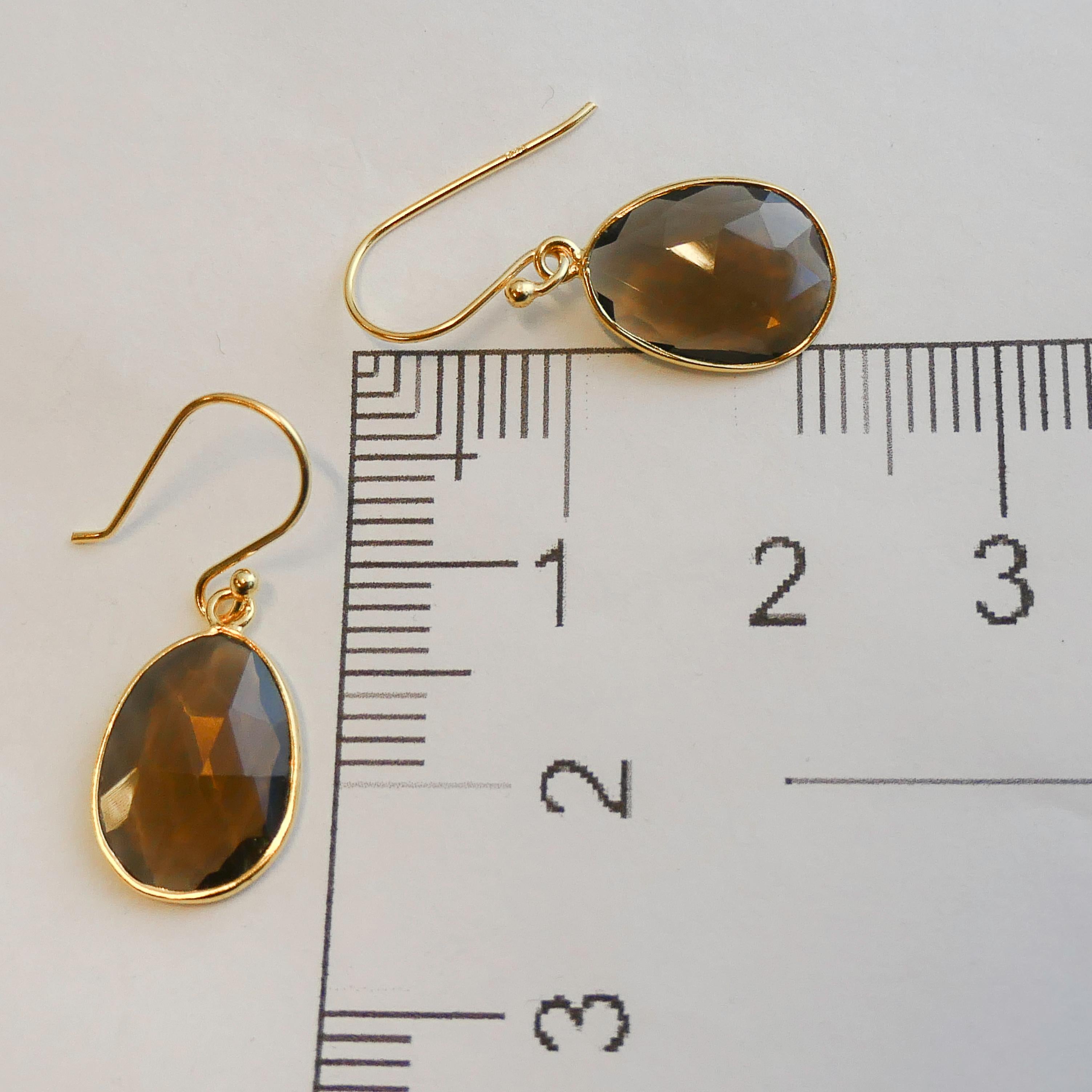 Smoky Quartz Gold Plated Sterling Silver Drop Dangle Earrings For Sale 5