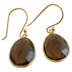 Boucles d'oreilles pendantes en argent sterling plaqué or et quartz fumé