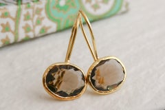 Smoky Quartz Gold Plated Sterling Silver Drop Earrings