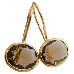 Smoky Quartz Gold Plated Sterling Silver Drop Earrings