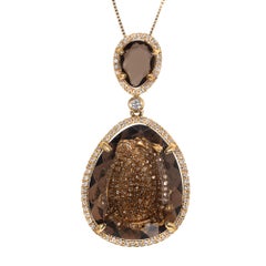 Smoky Quartz Micro Pave Diamond Gold Pendant Necklace