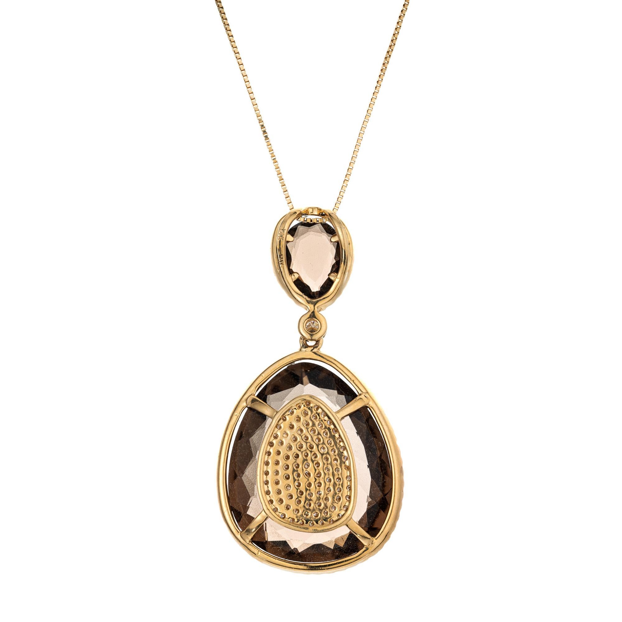 Halskette mit Anhänger, Rauchquarz Mikro Pave Diamant Gold (Tropfenschliff) im Angebot