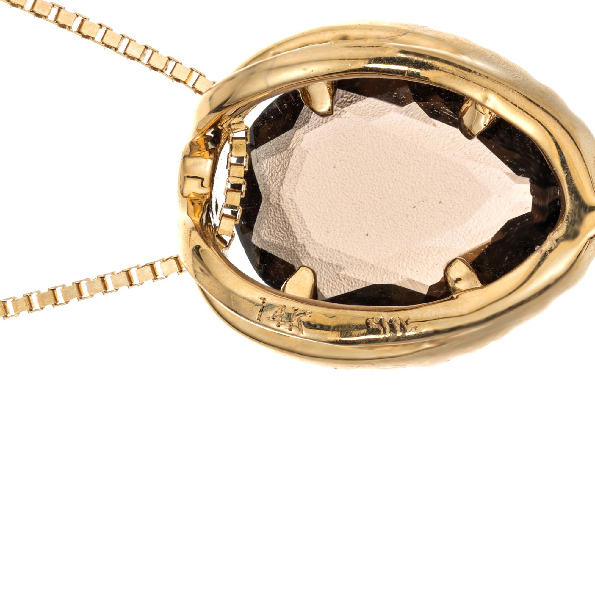 Women's Smoky Quartz Micro Pave Diamond Gold Pendant Necklace For Sale