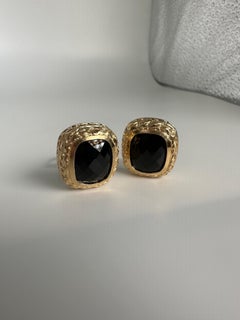 Smoky Quartz Omega earrings 14KT yellow gold