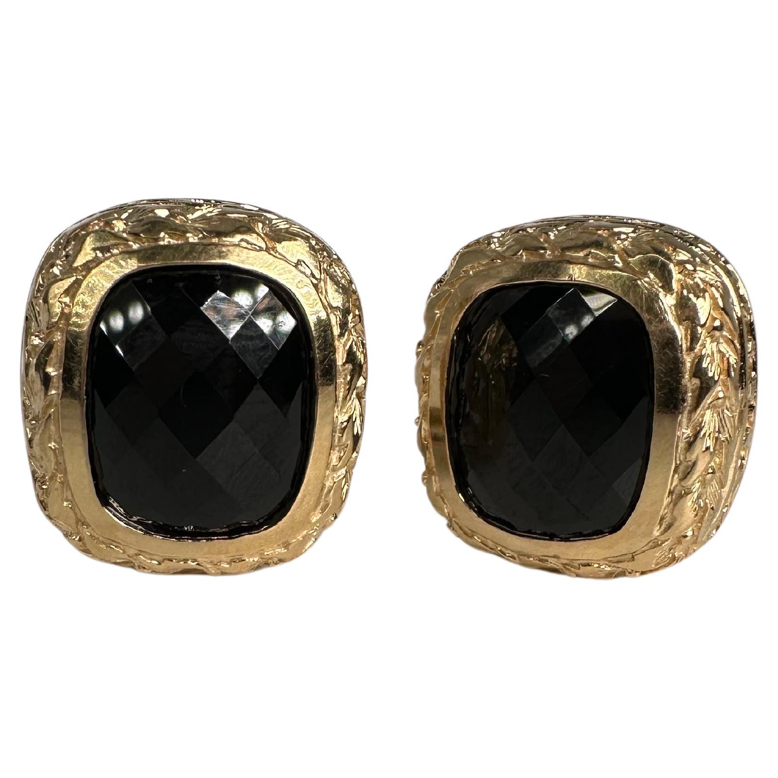 Smoky Quartz Omega earrings 14KT yellow gold