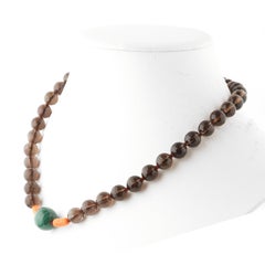 Smoky Quartz Pink Coral Malachite Silver Chocker Beaded Necklace Intini Jewels