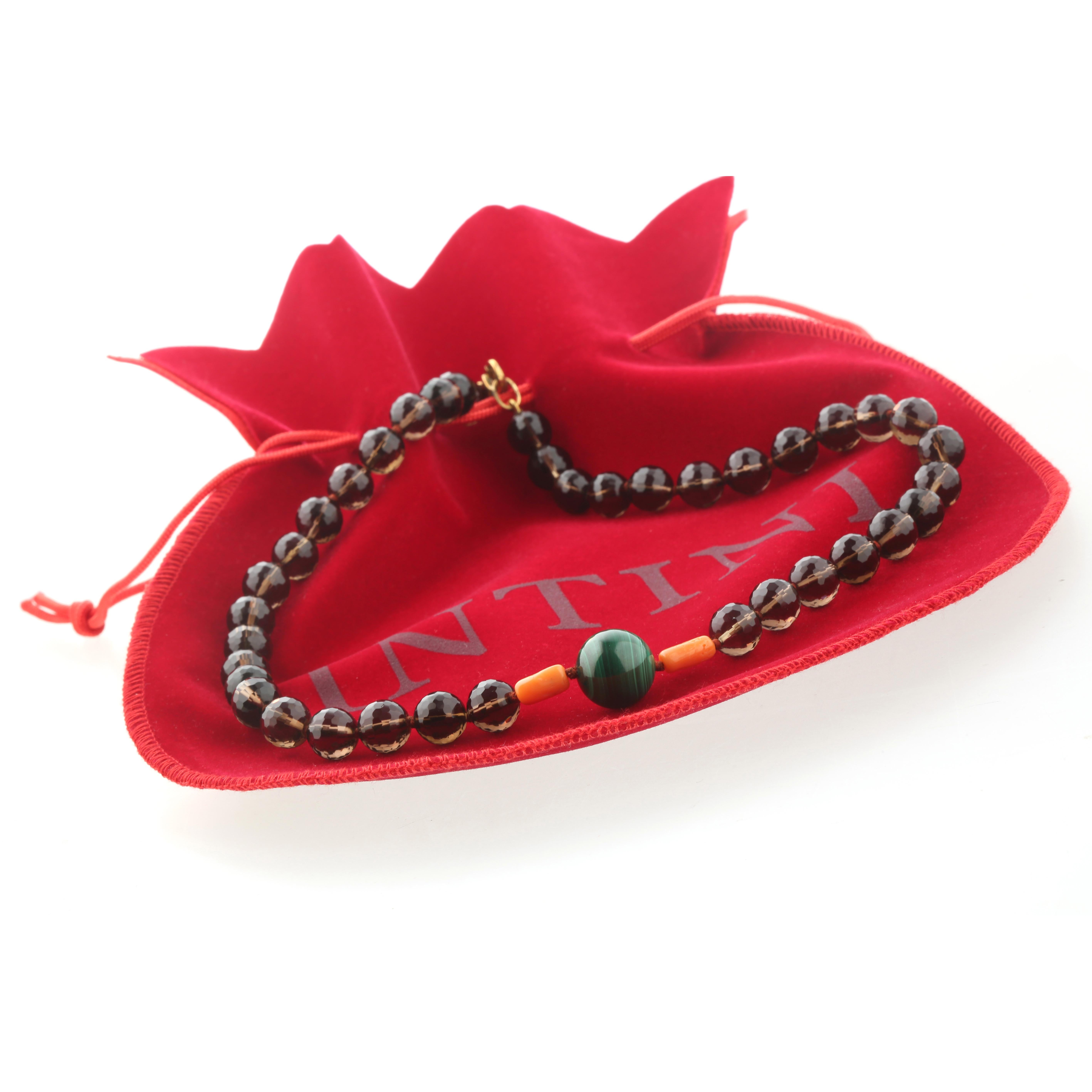 Quarzo fumé Rosa Corallo Malachite Argento Collana di perline Intini Jewels In condizioni Nuovo in vendita a Milano, IT