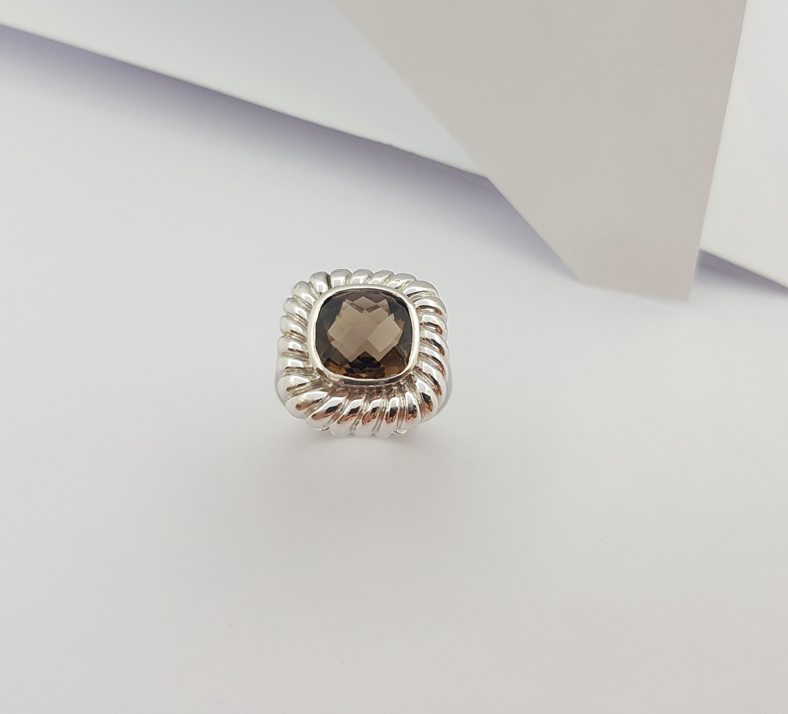 Smoky Quartz Ring set in Silver Settings For Sale 6