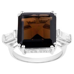 Anello di quarzo fumé Topazio bianco 8,78 carati A. Silver