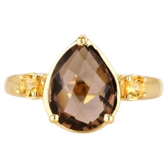 Rauchquarz Ring mit Citrin 3,60 Karat Goldplattiert Silber