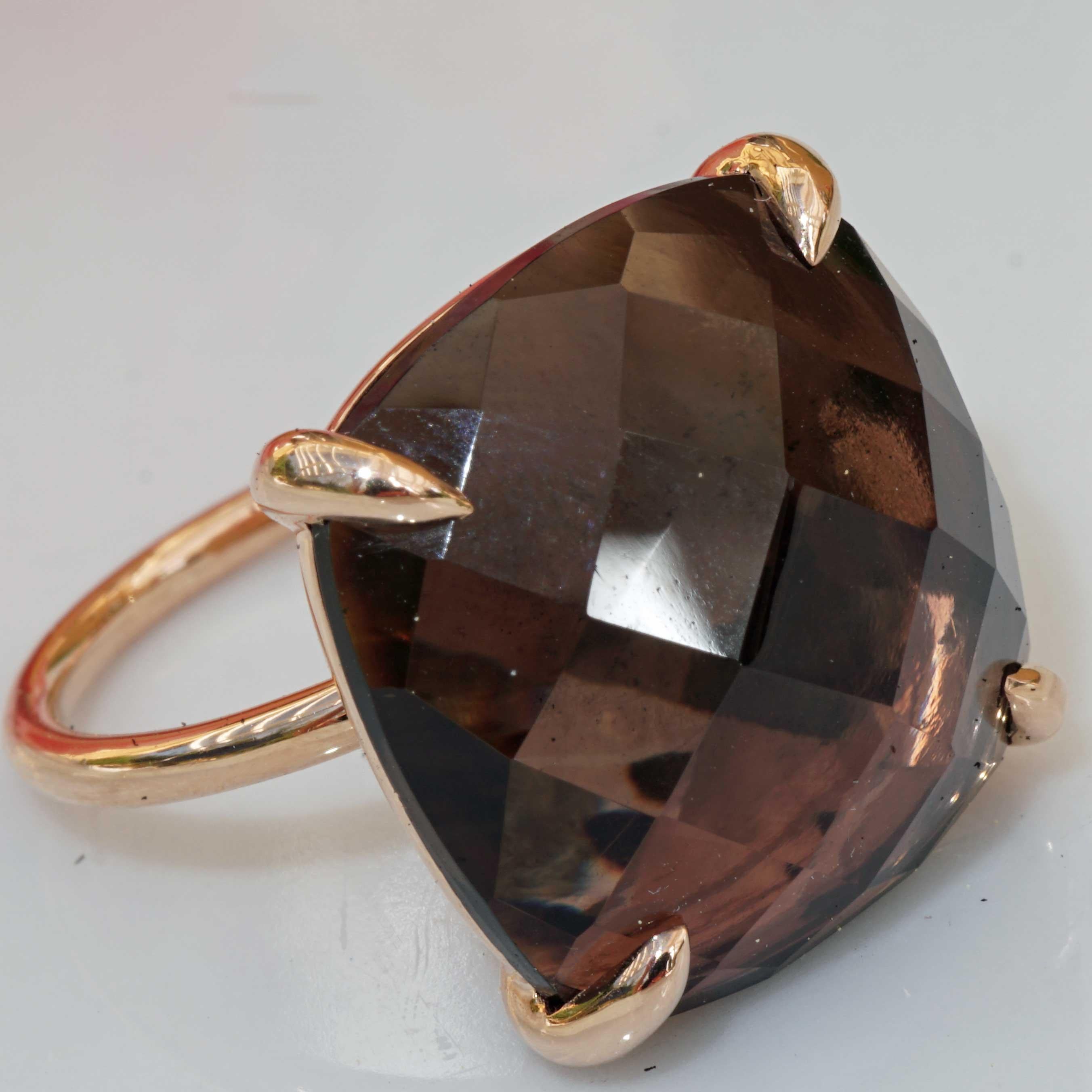 Bague combinaison parfaite en or rose 18 carats et quartz fumé XXL, taille 18 x 18 mm en vente 5