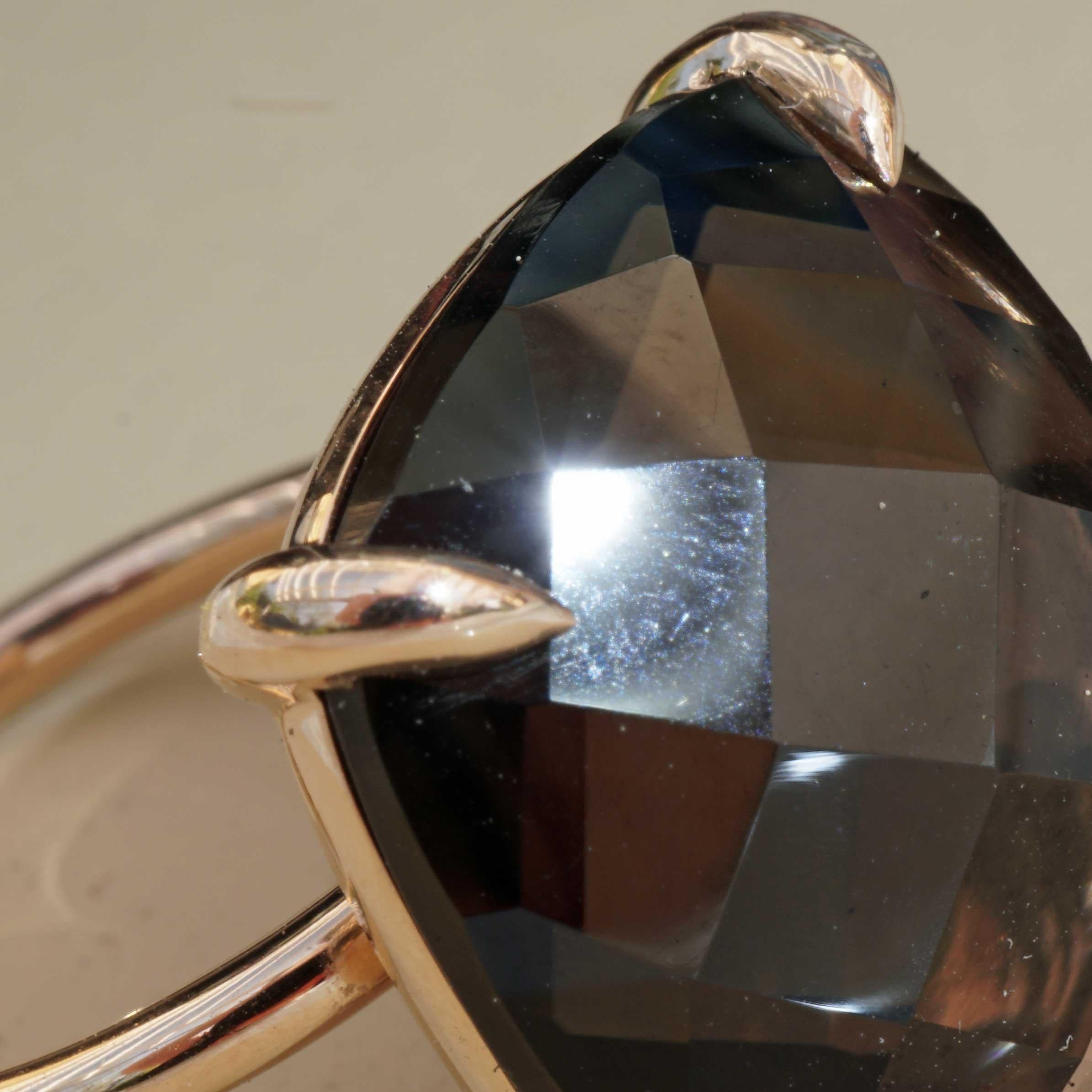 Bague combinaison parfaite en or rose 18 carats et quartz fumé XXL, taille 18 x 18 mm en vente 6