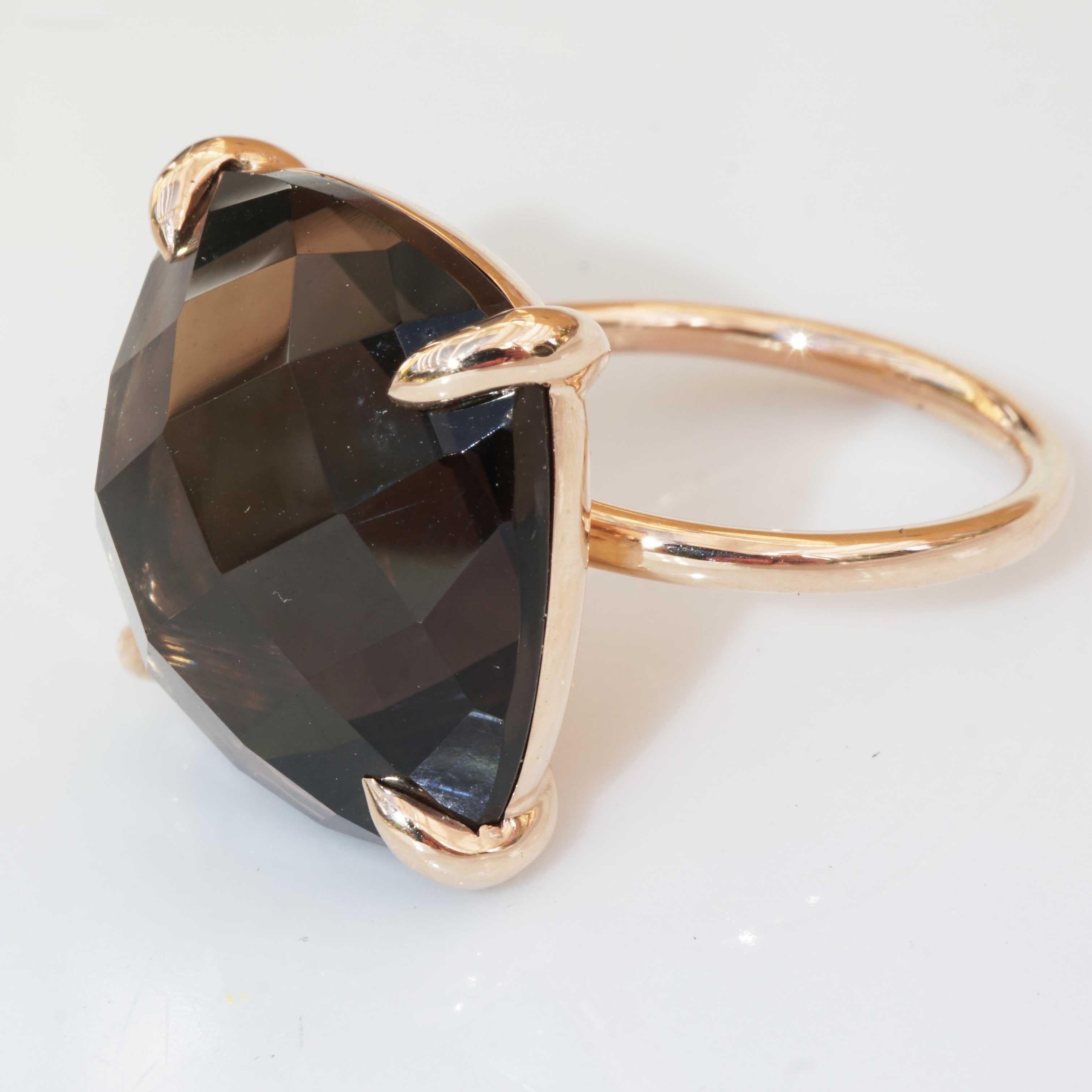 Bague combinaison parfaite en or rose 18 carats et quartz fumé XXL, taille 18 x 18 mm Neuf - En vente à Viena, Viena