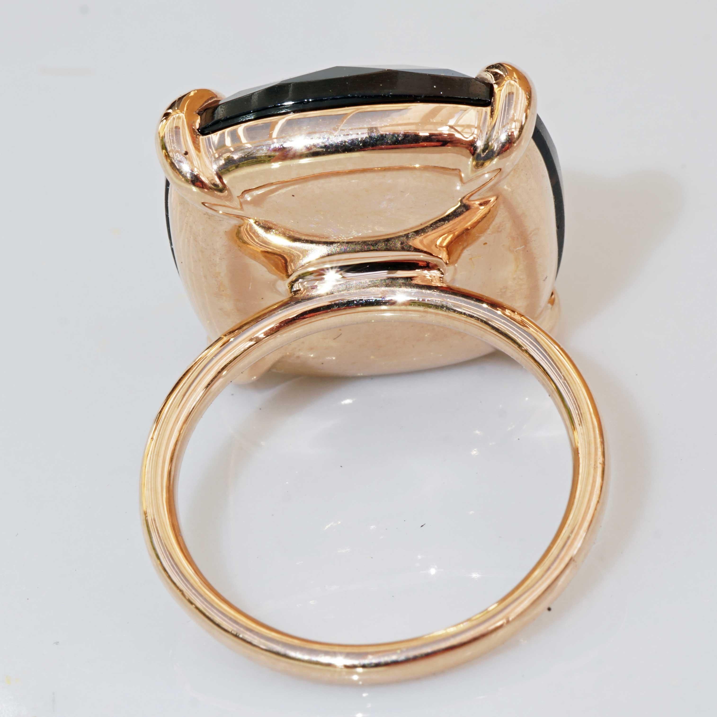 Bague combinaison parfaite en or rose 18 carats et quartz fumé XXL, taille 18 x 18 mm Unisexe en vente
