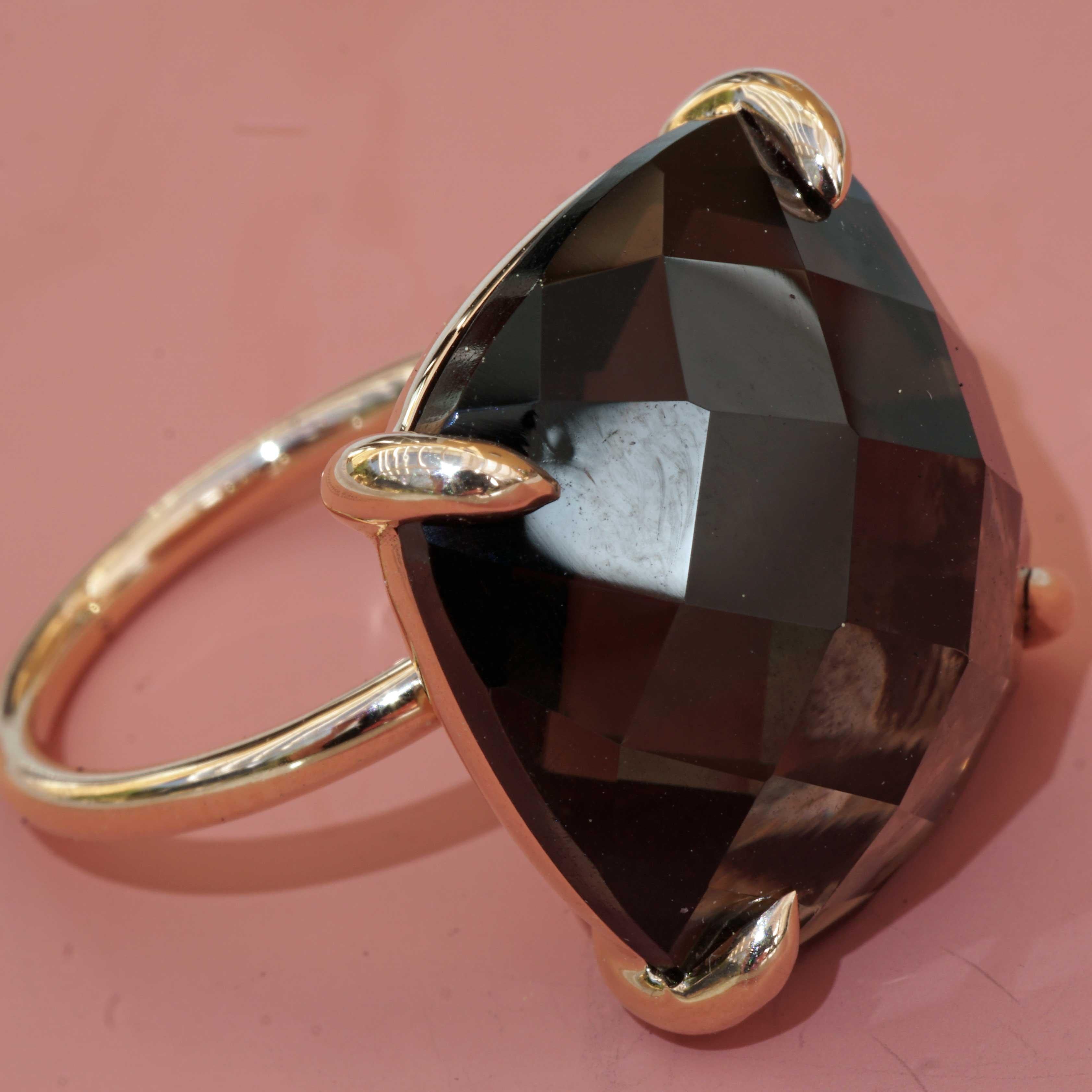 Bague combinaison parfaite en or rose 18 carats et quartz fumé XXL, taille 18 x 18 mm en vente 1