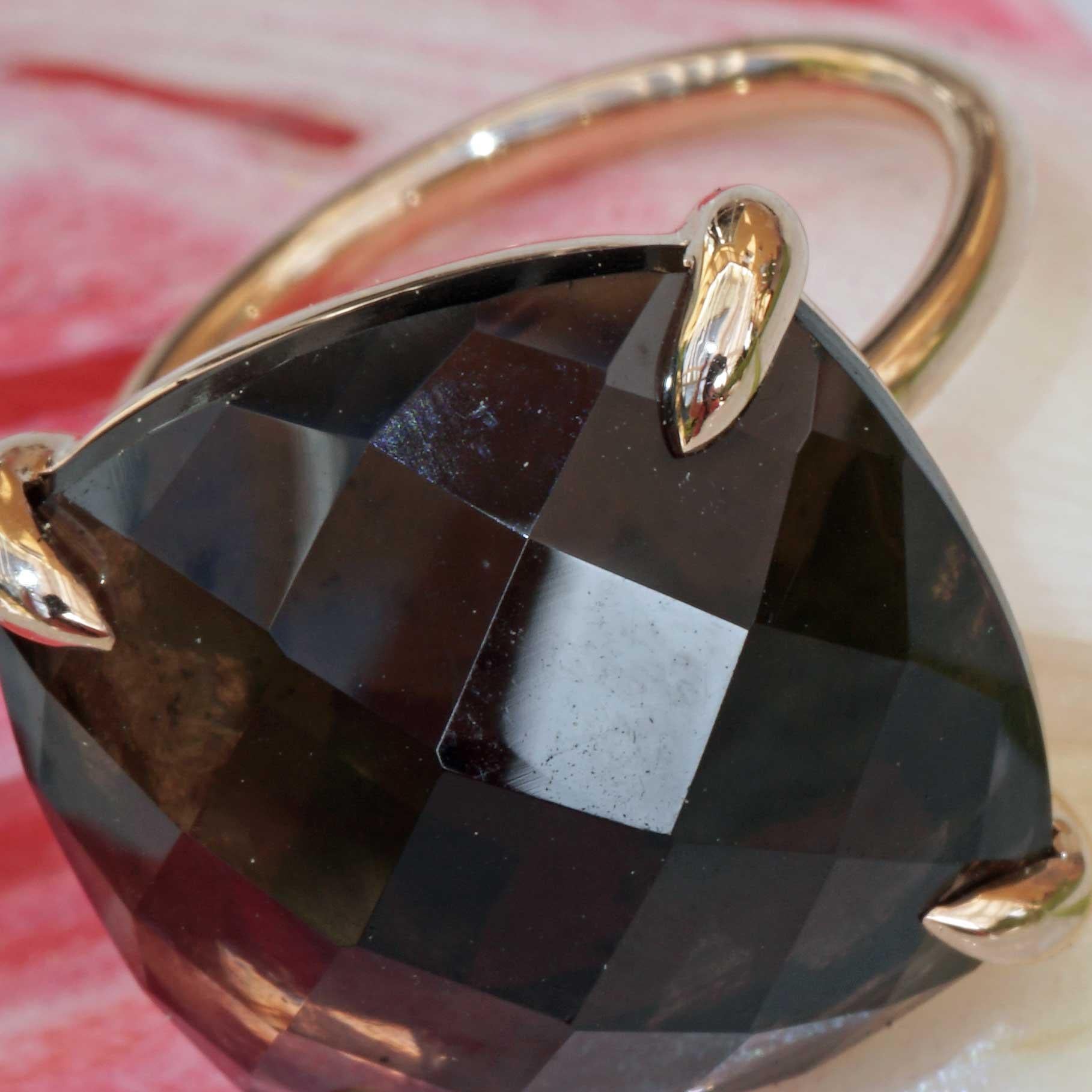 Bague combinaison parfaite en or rose 18 carats et quartz fumé XXL, taille 18 x 18 mm en vente 2