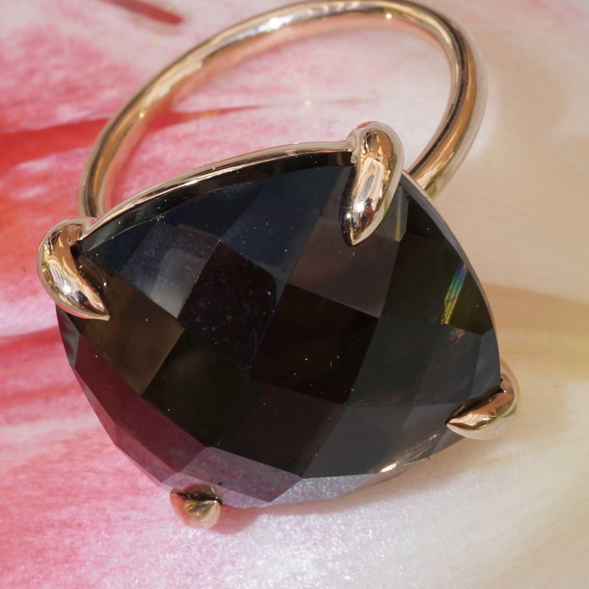 Bague combinaison parfaite en or rose 18 carats et quartz fumé XXL, taille 18 x 18 mm en vente 3