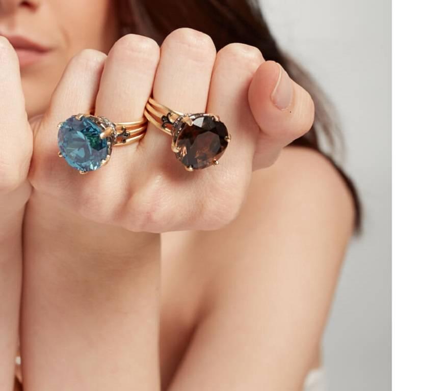 Contemporary Smoky Quartz Sa'mma Statement Ring in Vermeil Gold