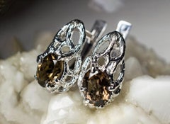 Rauchquarz Silber Ohrringe Klassisch Oval Umber Braun Natürlicher Edelstein