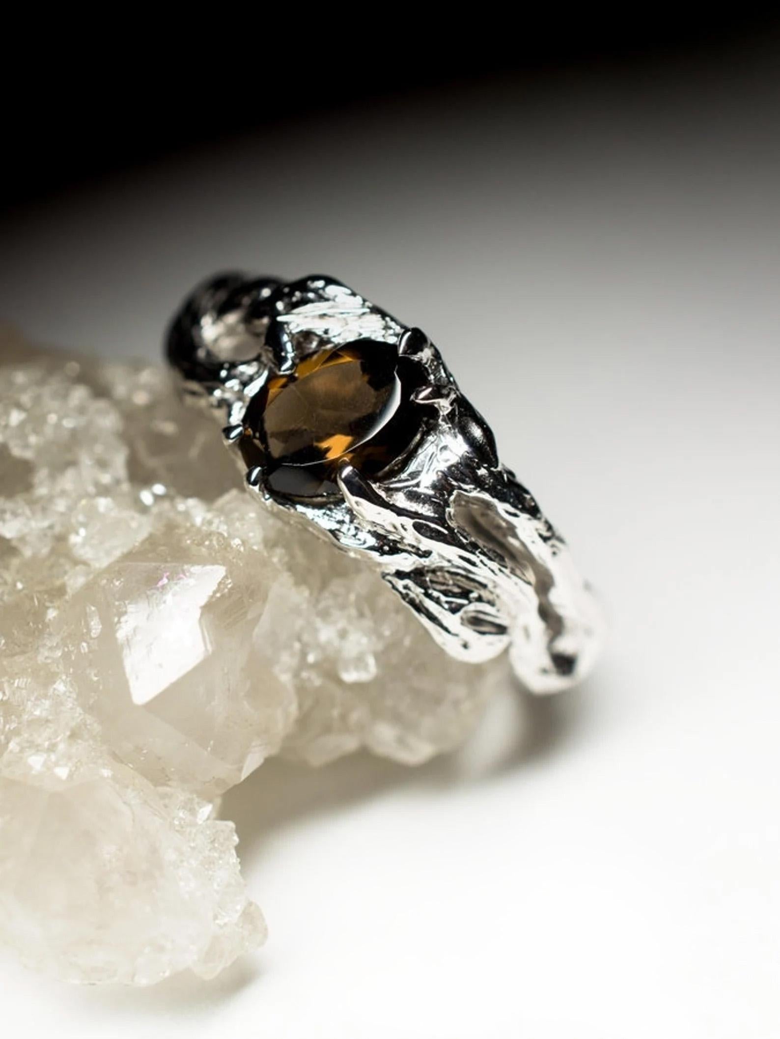 Silver ring with natural Smoky Quartz
quartz origin - Brazil
stone weight - 0.7 carats
average ring weight  - 2.96 grams
available ring sizes - 4; 4.5; 5.25; 5.75; 6.5; 7.25; 8; 8.5; 9 US
stone measurements - 0.12 x 0.2 x 0.28 in / 3 х 5 х 7 mm