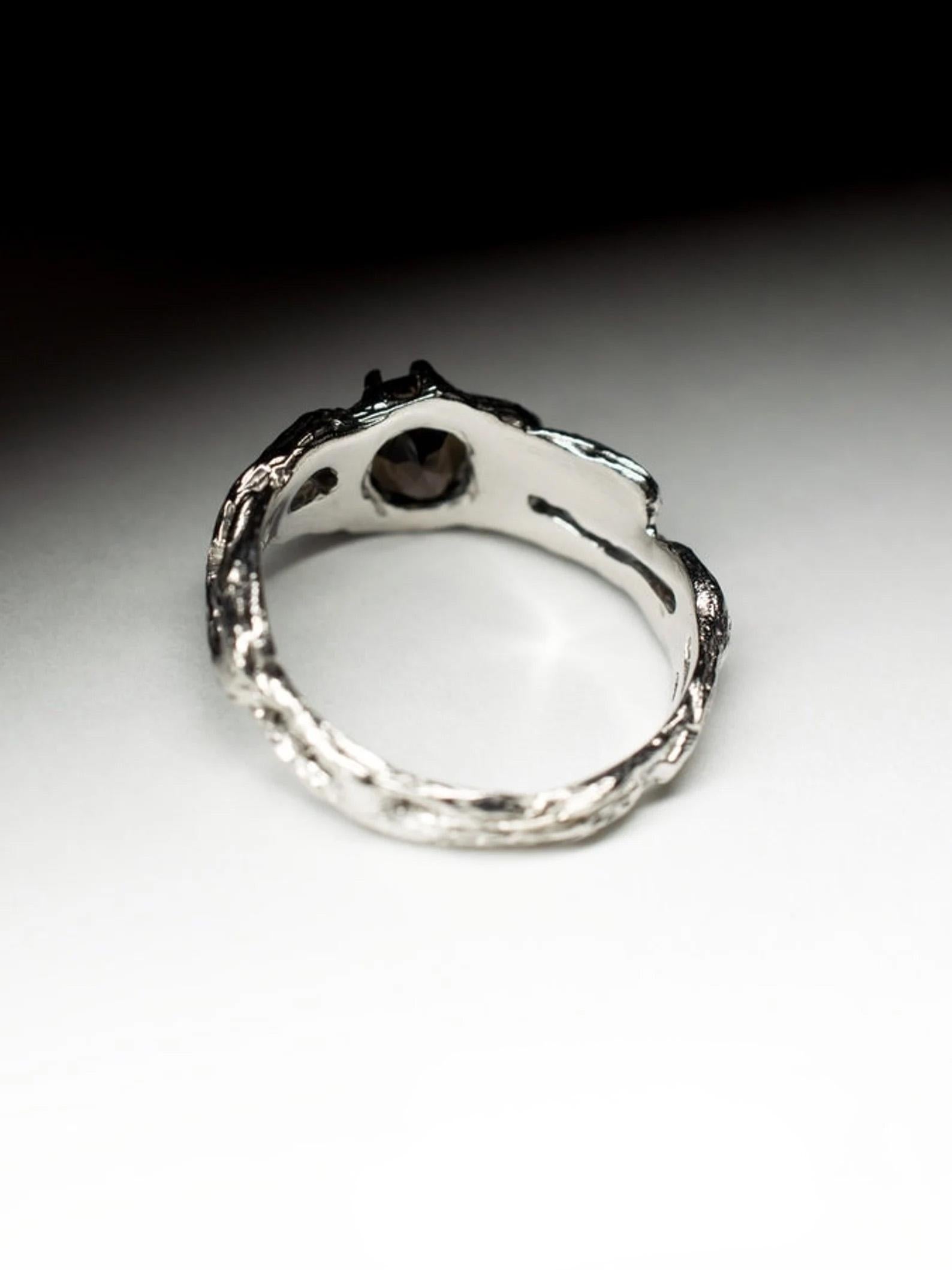 Smoky Quartz Silver Ring Natural Quartz Gemstone Unisex Jewelry Gift For Her Him en vente 3