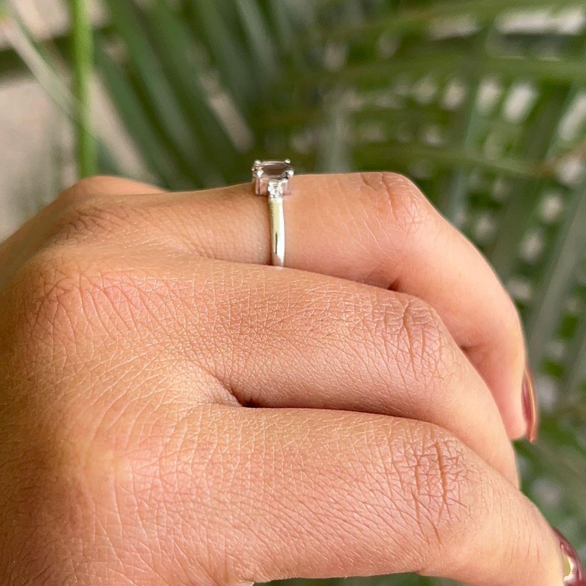 For Sale:  Smoky Quartz Solitaire Gemstone Ring wirh CZ in 925 Solid Silver Jewelry for Her 10