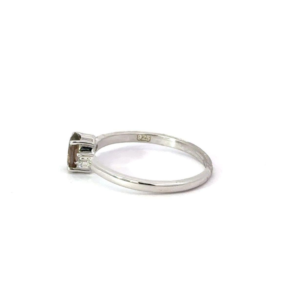 For Sale:  Smoky Quartz Solitaire Gemstone Ring wirh CZ in 925 Solid Silver Jewelry for Her 3