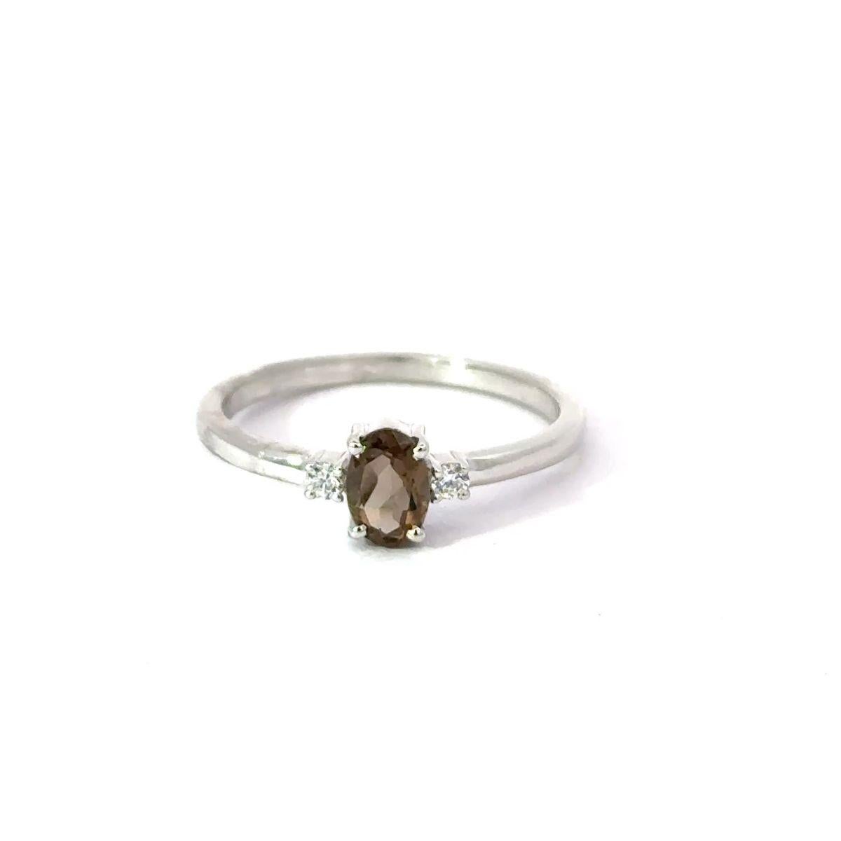 For Sale:  Smoky Quartz Solitaire Gemstone Ring wirh CZ in 925 Solid Silver Jewelry for Her 9