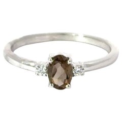 Rauchquarz Solitär Edelstein Ring wirh CZ in 925 massivem Silber Schmuck für Mama