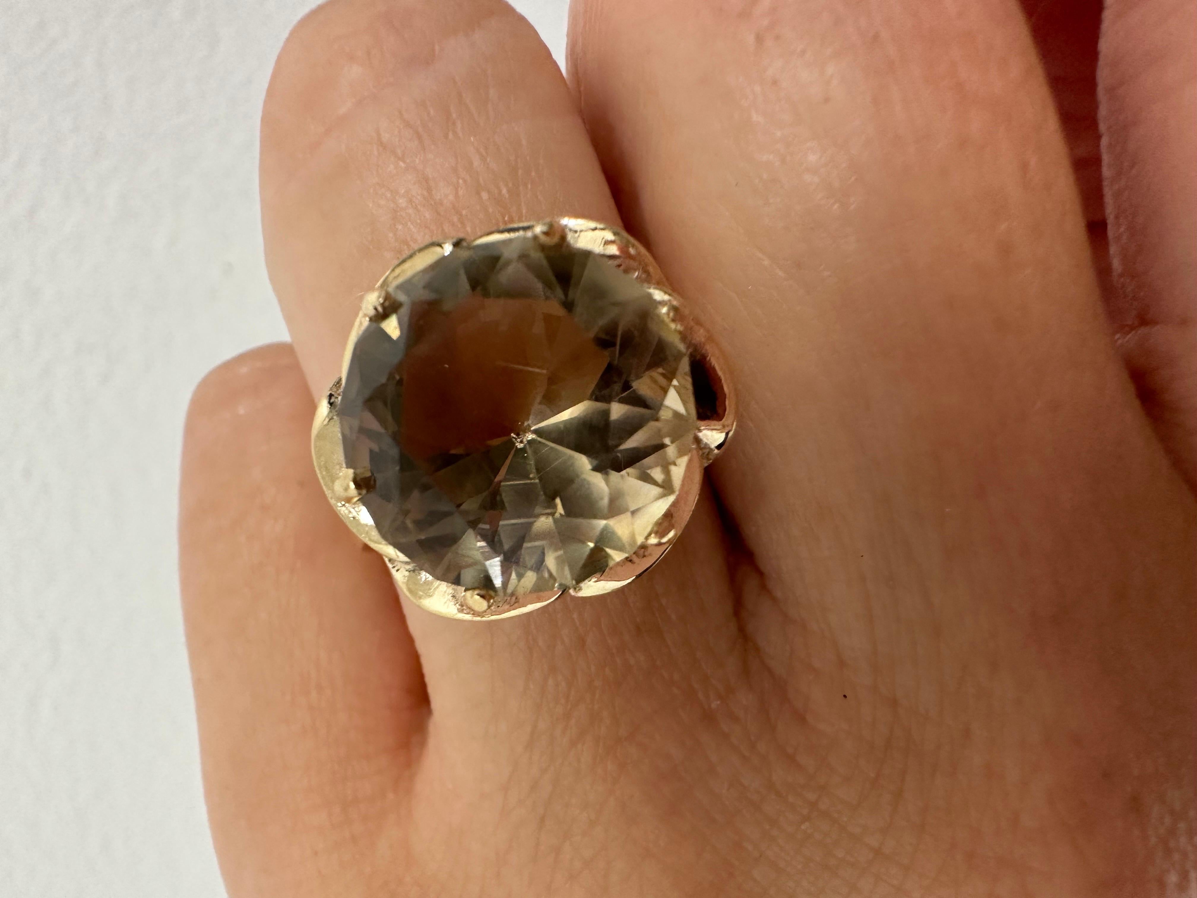 Smoky Quartz solitaire ring 10kt floral cocktail ring For Sale 1