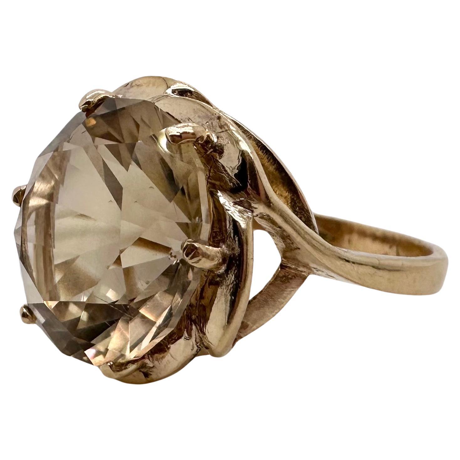 Smoky Quartz solitaire ring 10kt floral cocktail ring For Sale