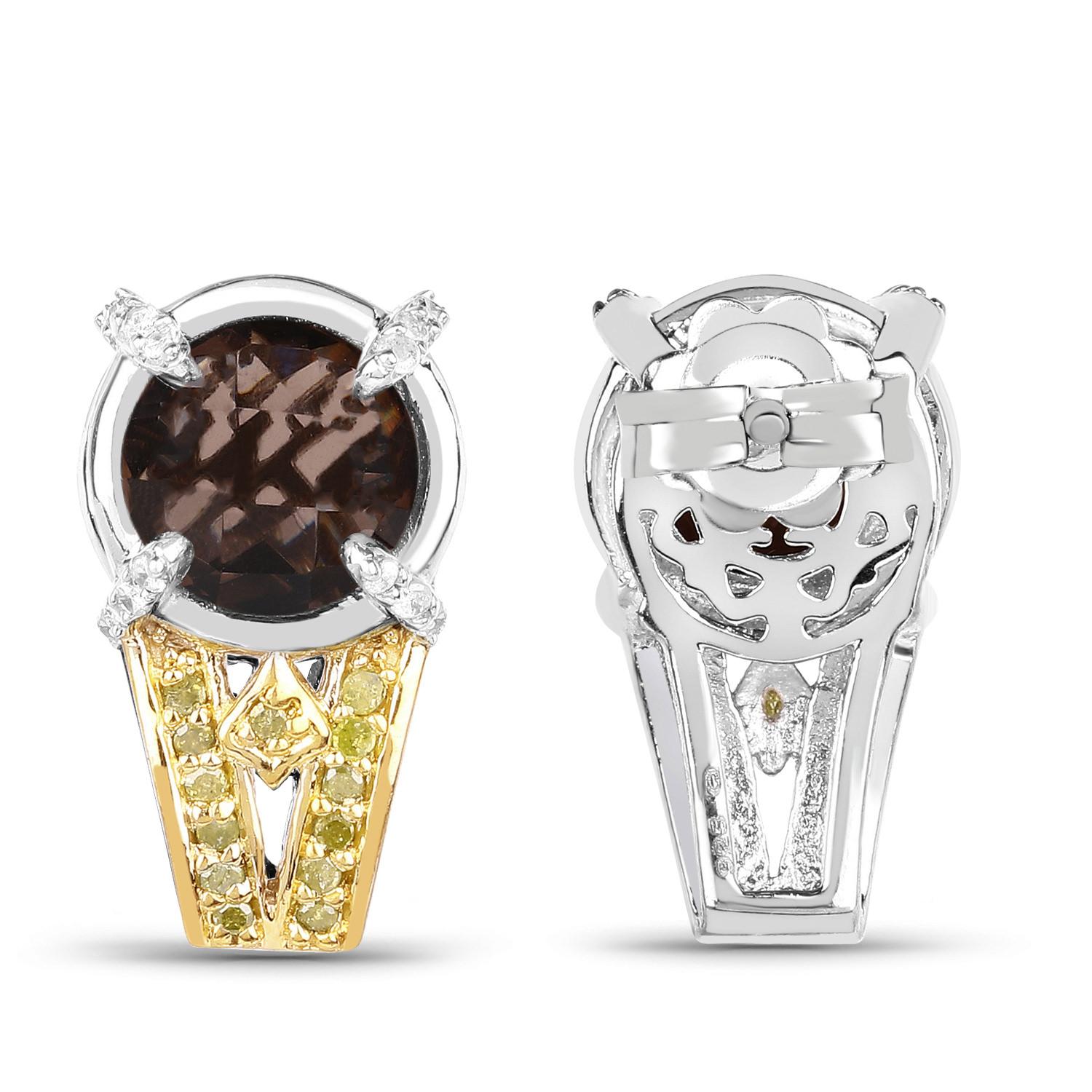 Contemporaneo Orecchini a perno in quarzo fumé con diamanti 3,7 carati placcati in rodio A. Silver in vendita