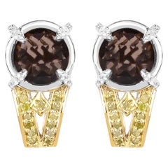 Orecchini a perno in quarzo fumé con diamanti 3,7 carati placcati in rodio A. Silver