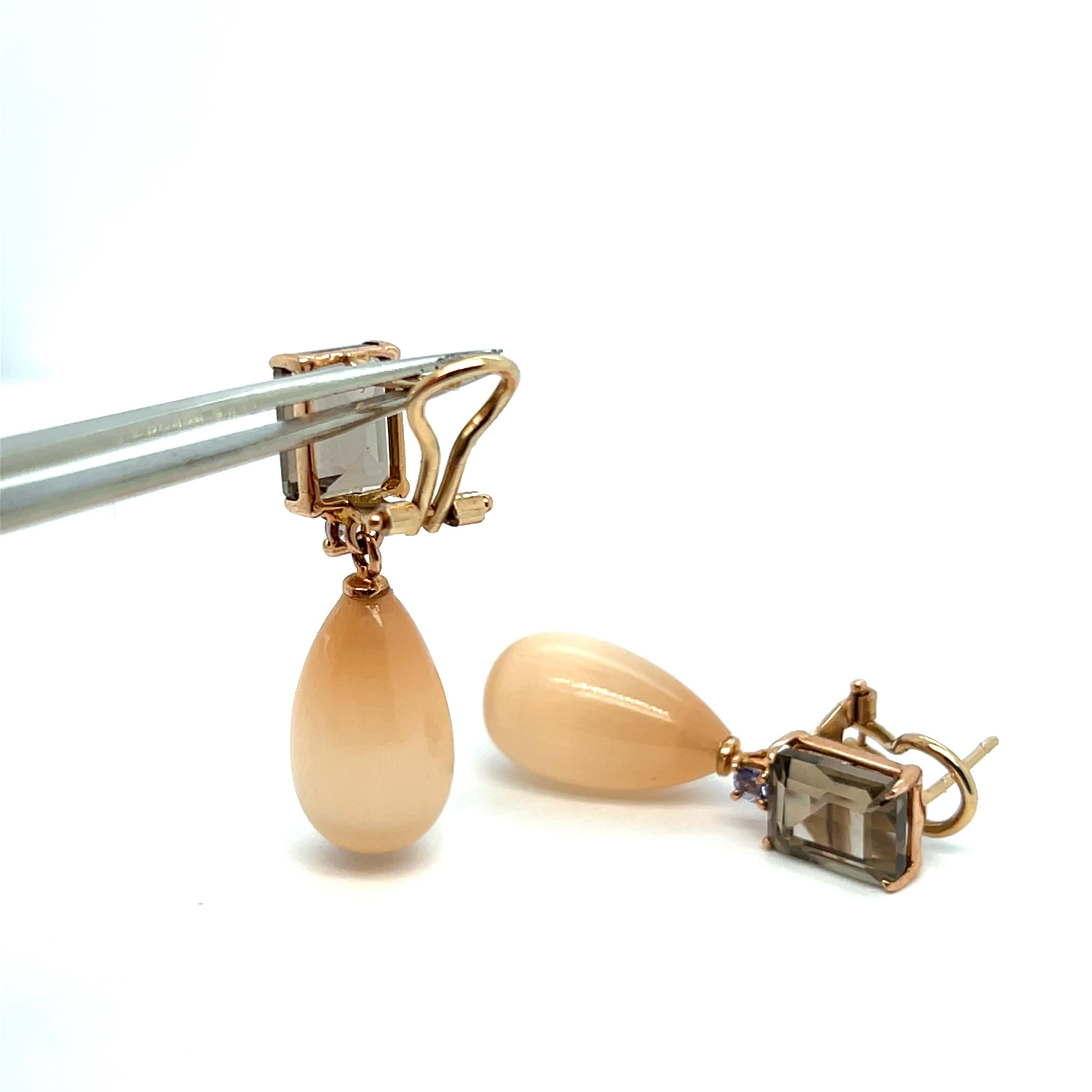 Taille mixte Boucles d'oreilles en or rose avec quartz fumé, tanzanite et pamplemousse en vente