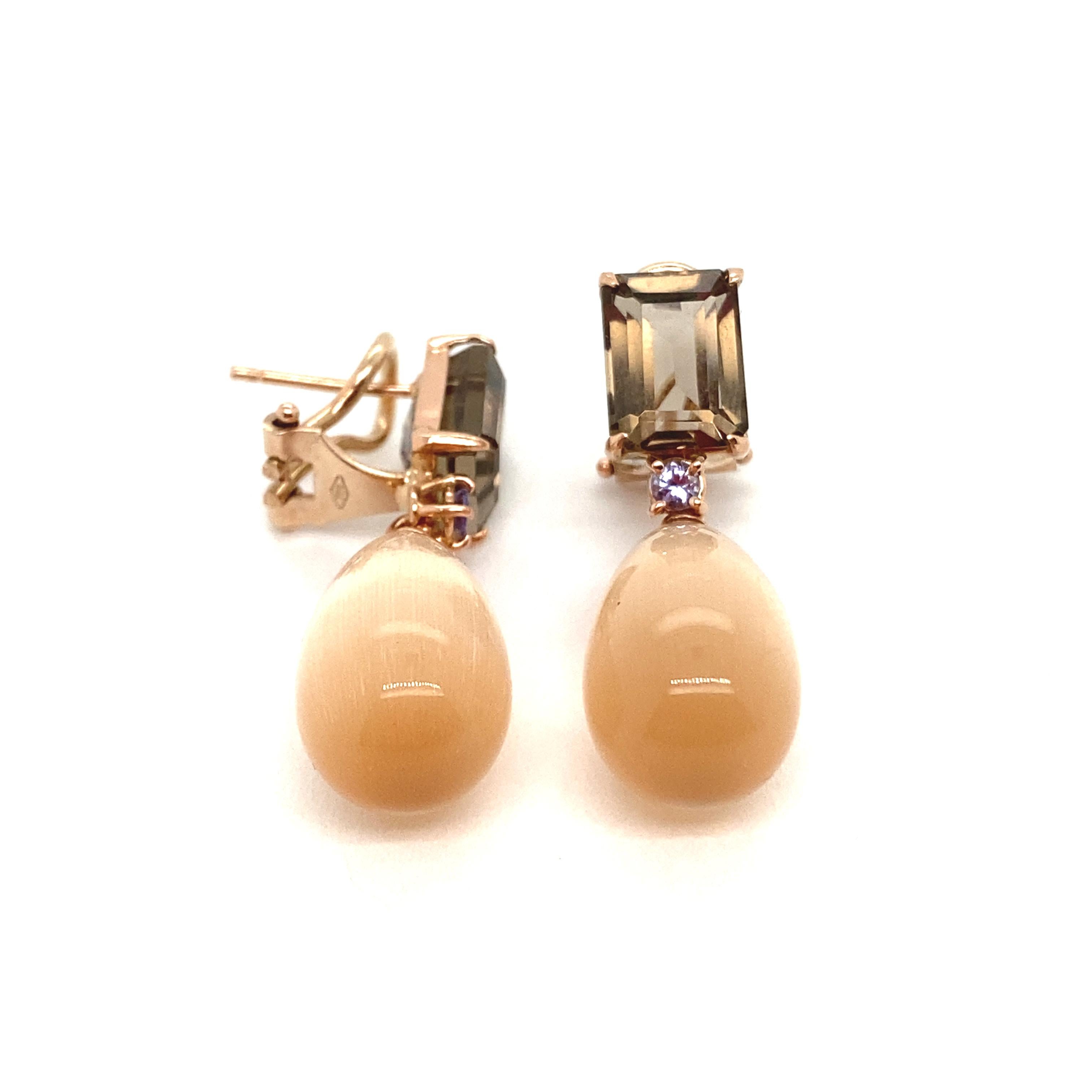 Boucles d'oreilles en or rose avec quartz fumé, tanzanite et pamplemousse Pour hommes en vente