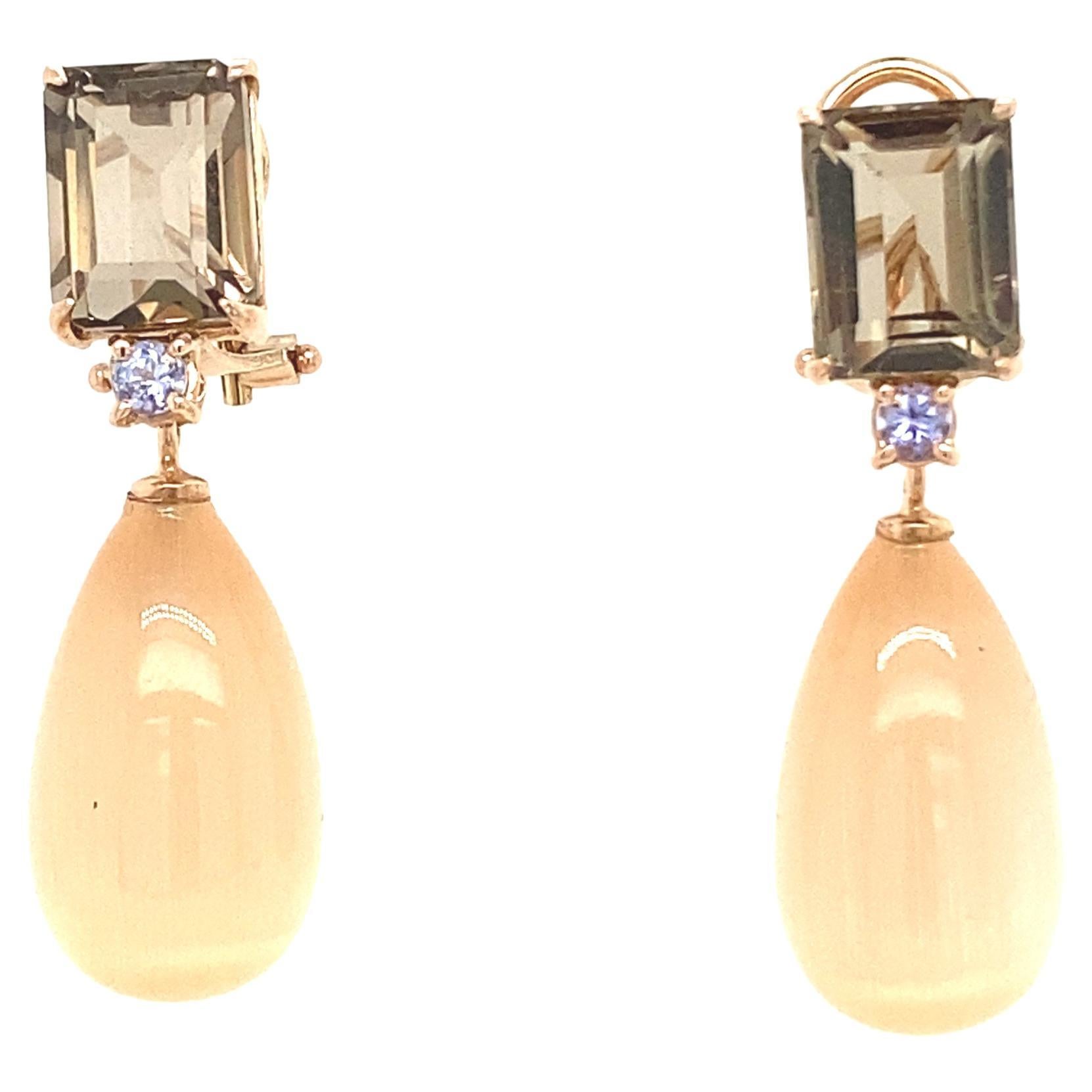 Boucles d'oreilles en or rose avec quartz fumé, tanzanite et pamplemousse en vente