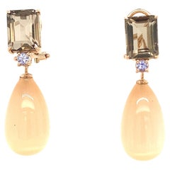 Boucles d'oreilles en or rose avec quartz fumé, tanzanite et pamplemousse