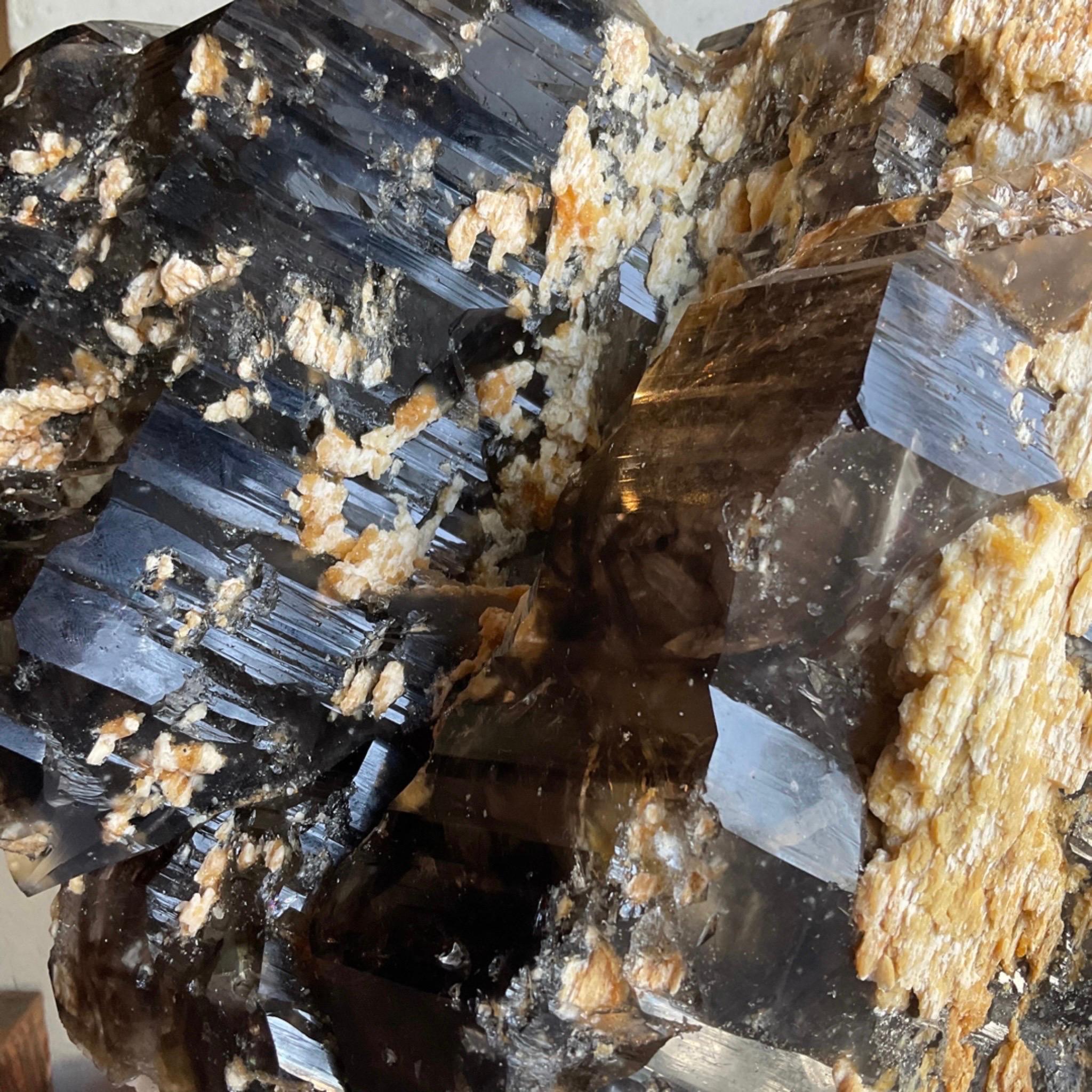 Smoky Quartz with Calcite 60 LBS Large Crystal on Stand In Good Condition In Los Angeles, CA