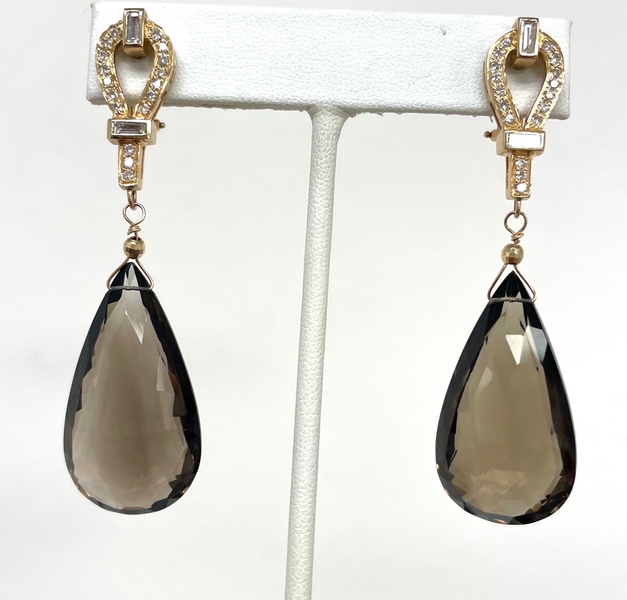 Smoky Quartz with Diamonds Earrings In New Condition For Sale In Laguna Beach, CA