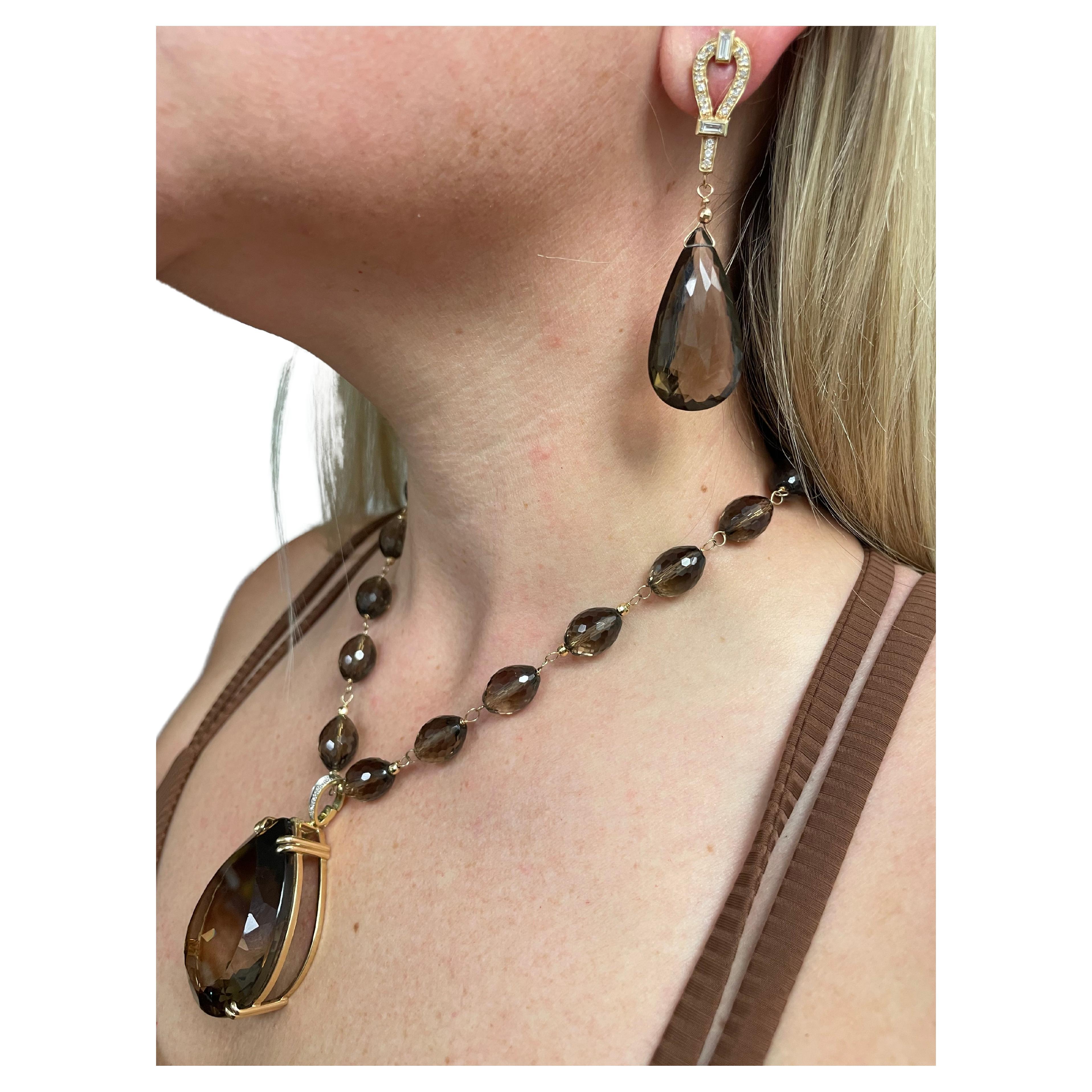 Women's Smoky Quartz with Diamonds Earrings For Sale