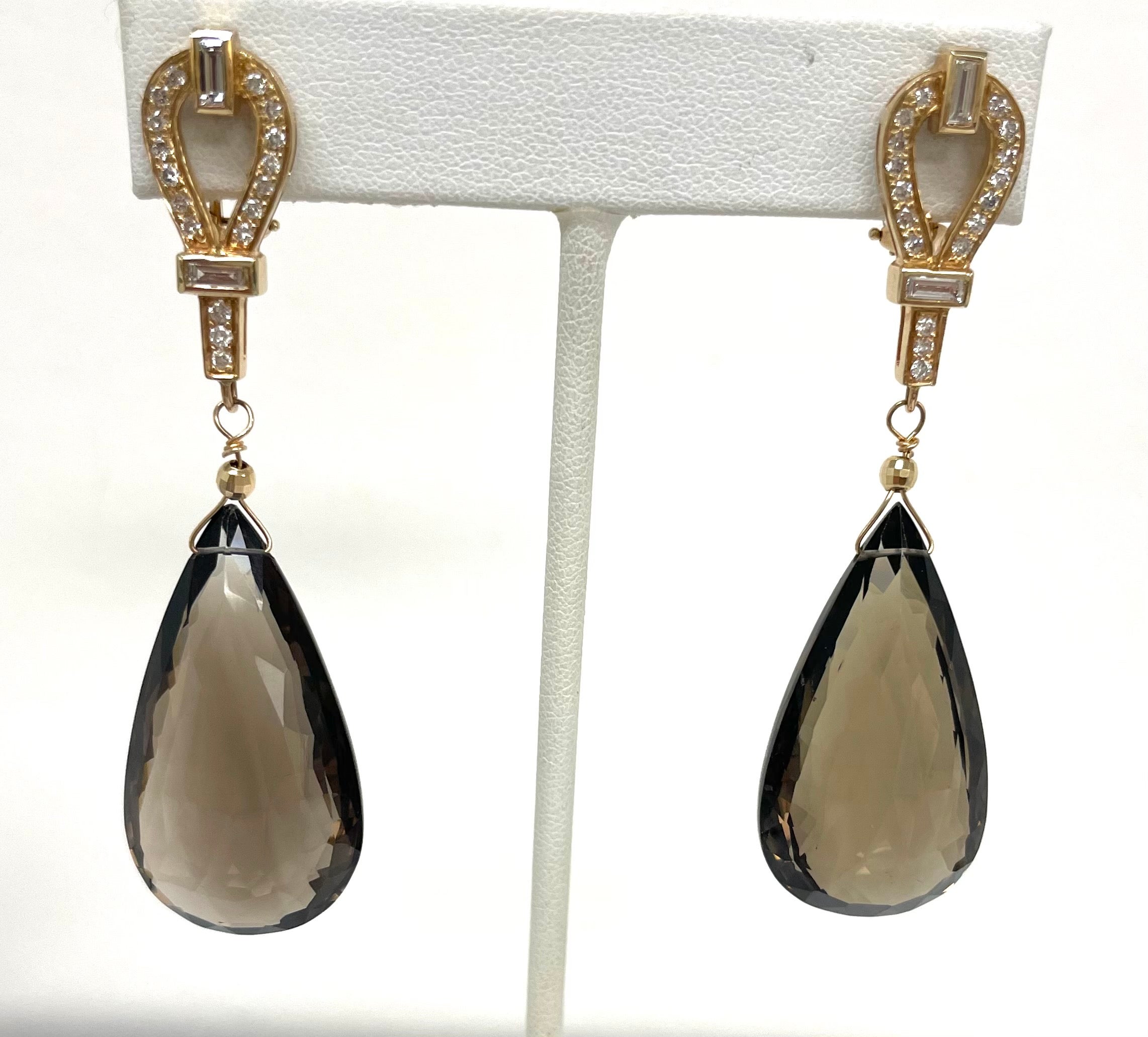 Smoky Quartz with Diamonds Earrings For Sale 1