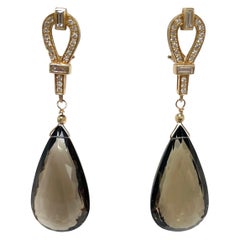 Smoky Quartz with Diamonds Earrings